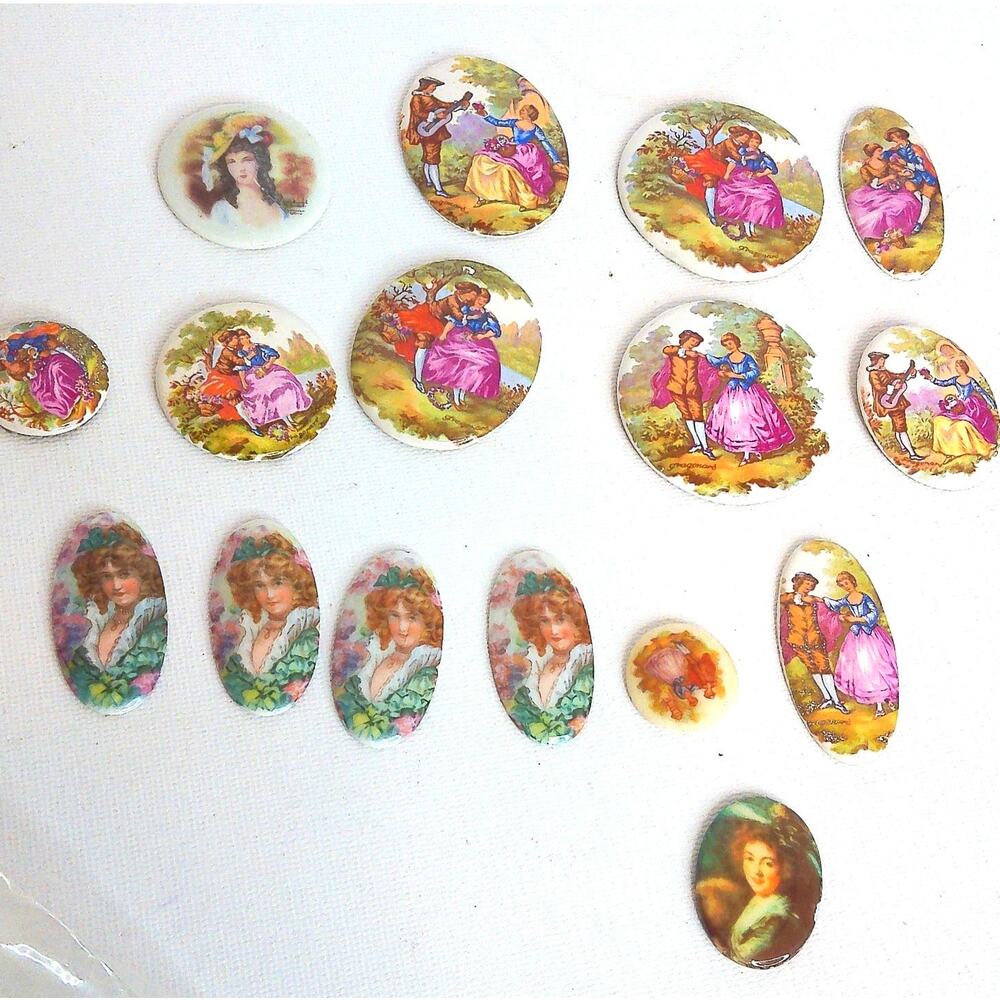 Vtg Fragonard Courting Couple Porcelain Plaques Lot 16 Miniature Wall Inserts